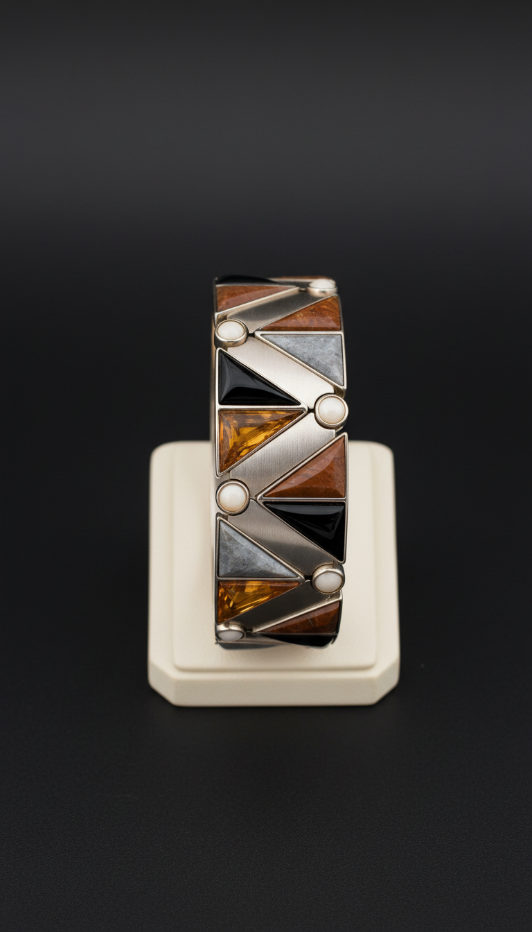 Geometric Semi-Precious Stone Cuff Bracelet